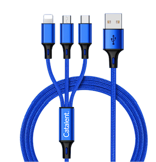 4 FOOT LONG  3 in 1 Nylon Cable Apple/Micro USB/Type C